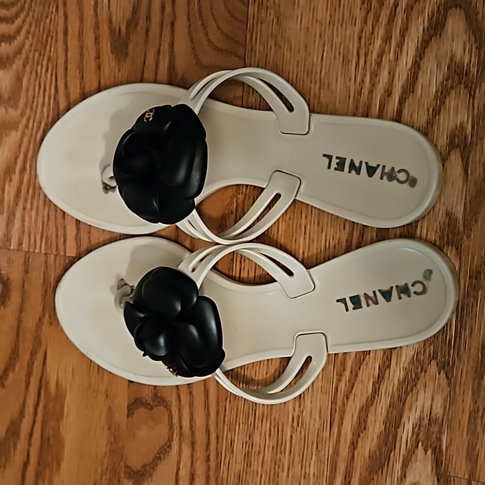 Chanel Camelia flip flops